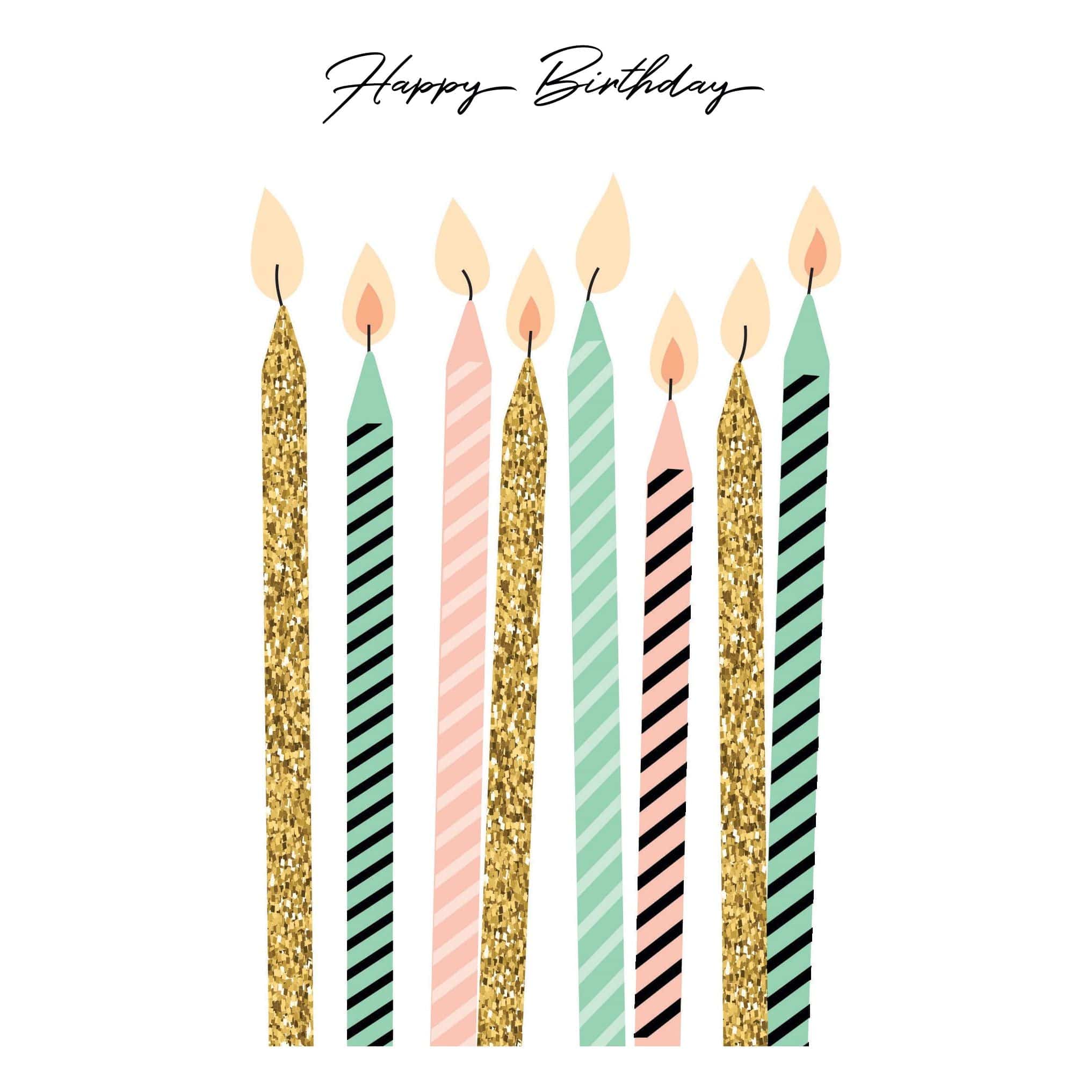 Colorful striped candles birthday card from Pictura with bright, cheerful design, perfect for celebrating special occasions.